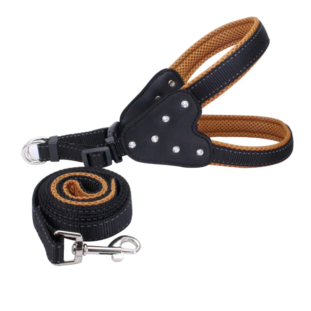 Reflective Mesh Pet Harness with Matching Rhinestone Leash