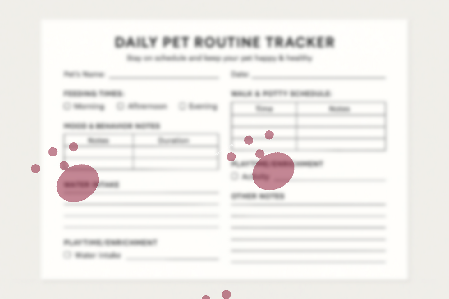 Pet Routine Tracker — Daily Care Schedule & Vet Visit Log (Printable PDF Download)