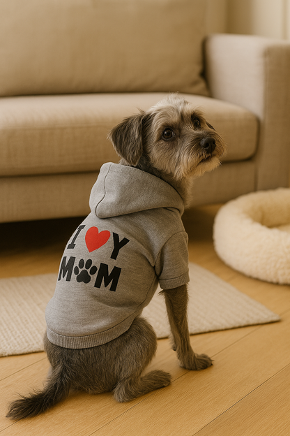 I Love My Mom Dog Hoodie — Warm Fleece Pet Sweatshirt