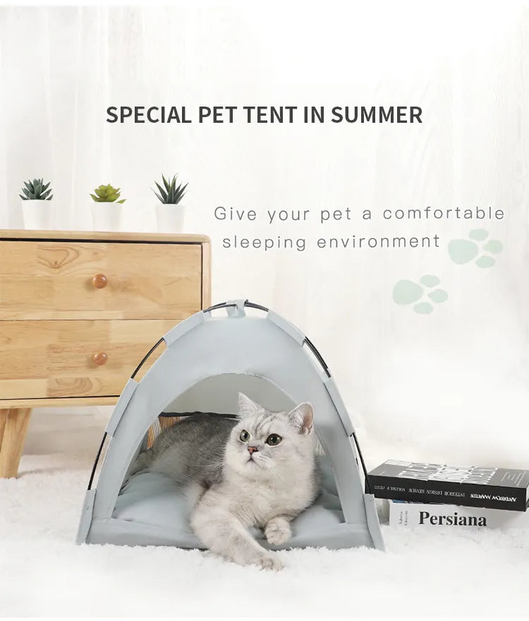 Calming Cat & Dog Tent Bed with Cooling Mat — Cozy Indoor Retreat