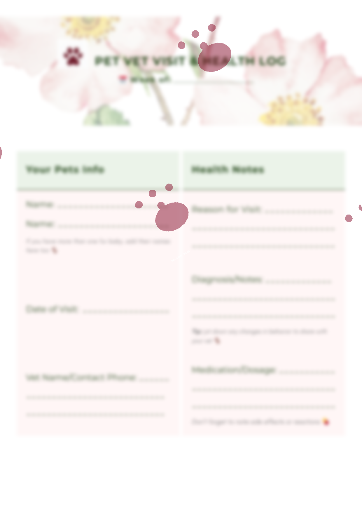 Pet Routine Tracker — Daily Care Schedule & Vet Visit Log (Printable PDF Download)