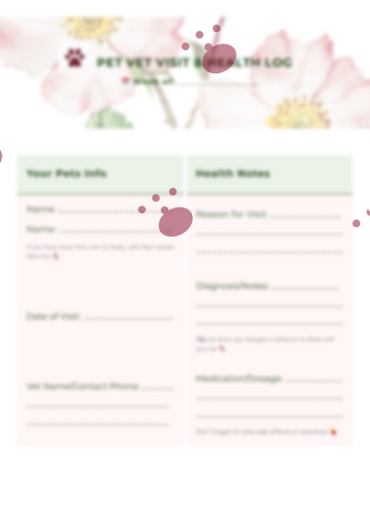 Pet Routine Tracker — Daily Care Schedule & Vet Visit Log (Printable PDF Download)
