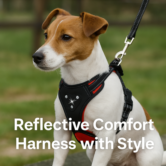 Reflective Mesh Pet Harness with Matching Rhinestone Leash