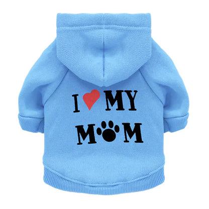 I Love My Mom Dog Hoodie — Warm Fleece Pet Sweatshirt