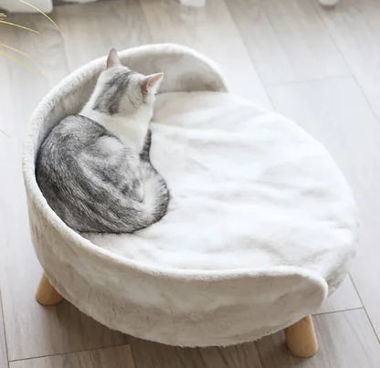 Raised Cat Bed with Backrest — Modern Comfort Lounge for Cats & Small Dogs