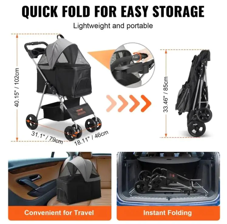 3-in-1 Pet Stroller Carrier — Stroller, Carrier & Car Seat in One