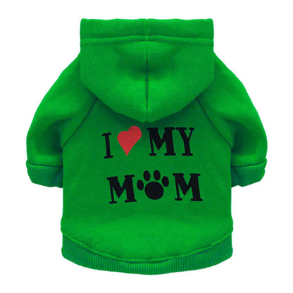 I Love My Mom Dog Hoodie — Warm Fleece Pet Sweatshirt