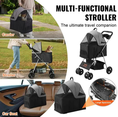 3-in-1 Pet Stroller Carrier — Stroller, Carrier & Car Seat in One