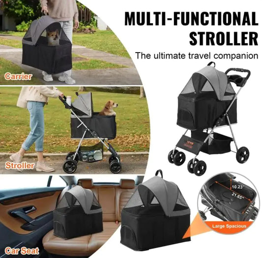 3-in-1 Pet Stroller Carrier — Stroller, Carrier & Car Seat in One